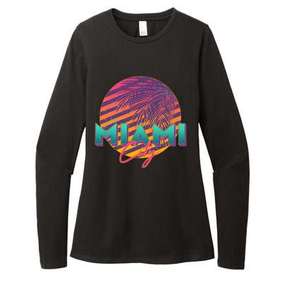 Retro 80's Miami CIty Emblem Womens CVC Long Sleeve Shirt