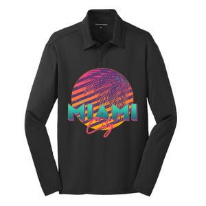 Retro 80's Miami CIty Emblem Silk Touch Performance Long Sleeve Polo