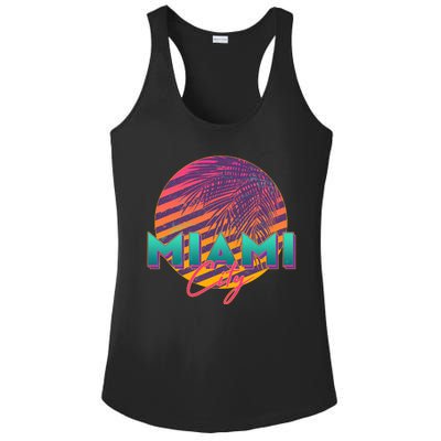 Retro 80's Miami CIty Emblem Ladies PosiCharge Competitor Racerback Tank