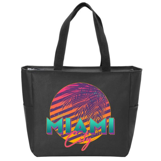 Retro 80's Miami CIty Emblem Zip Tote Bag