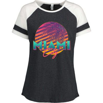 Retro 80's Miami CIty Emblem Enza Ladies Jersey Colorblock Tee