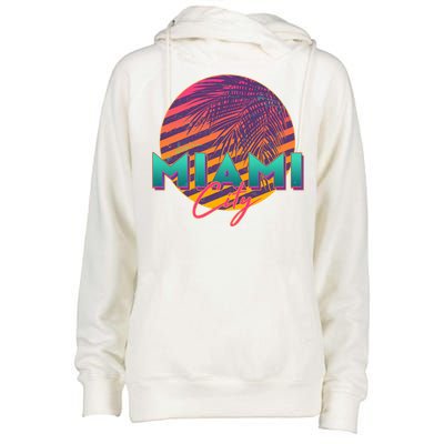 Retro 80's Miami CIty Emblem Womens Funnel Neck Pullover Hood