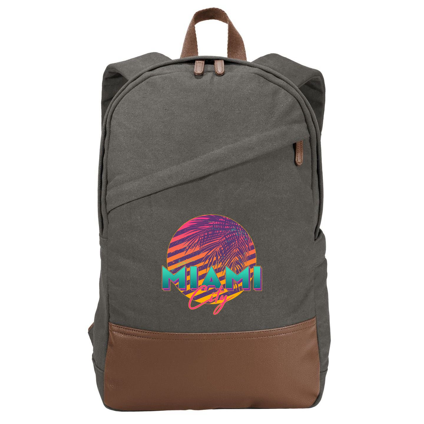 Retro 80's Miami CIty Emblem Cotton Canvas Backpack