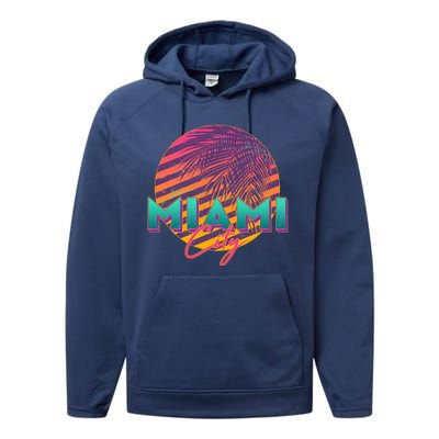 Retro 80's Miami CIty Emblem Performance Fleece Hoodie