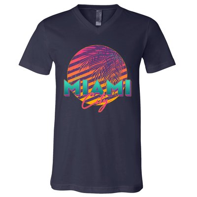 Retro 80's Miami CIty Emblem V-Neck T-Shirt