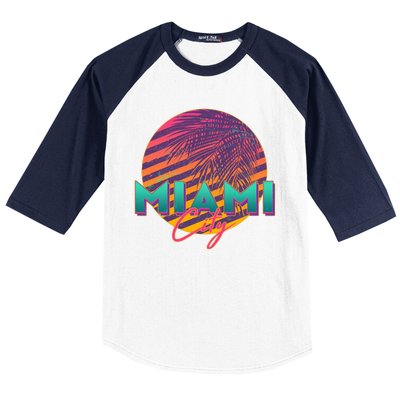 Retro 80's Miami CIty Emblem Baseball Sleeve Shirt