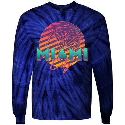 Retro 80's Miami CIty Emblem Tie-Dye Long Sleeve Shirt