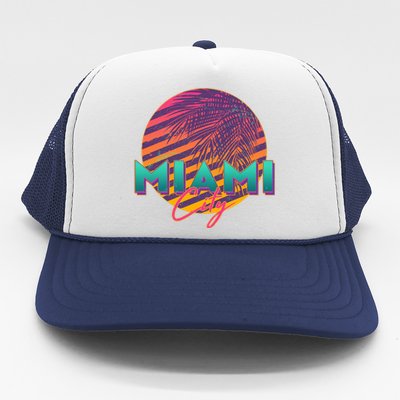 Retro 80's Miami CIty Emblem Trucker Hat