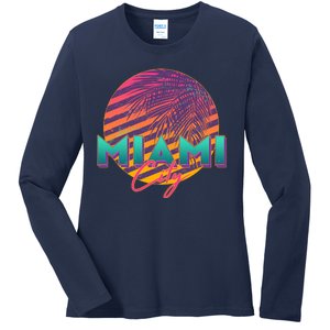 Retro 80's Miami CIty Emblem Ladies Long Sleeve Shirt