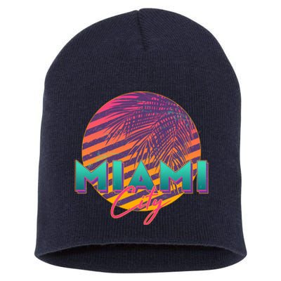 Retro 80's Miami CIty Emblem Short Acrylic Beanie