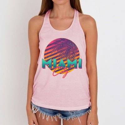 Retro 80's Miami CIty Emblem Women's Knotted Racerback Tank