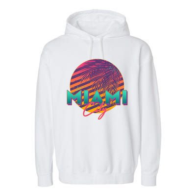 Retro 80's Miami CIty Emblem Garment-Dyed Fleece Hoodie