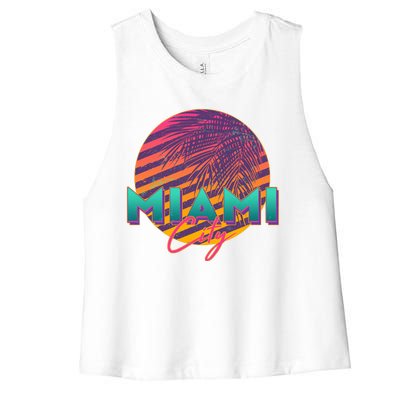 Retro 80's Miami CIty Emblem Women's Racerback Cropped Tank