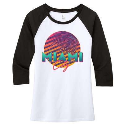 Retro 80's Miami CIty Emblem Women's Tri-Blend 3/4-Sleeve Raglan Shirt