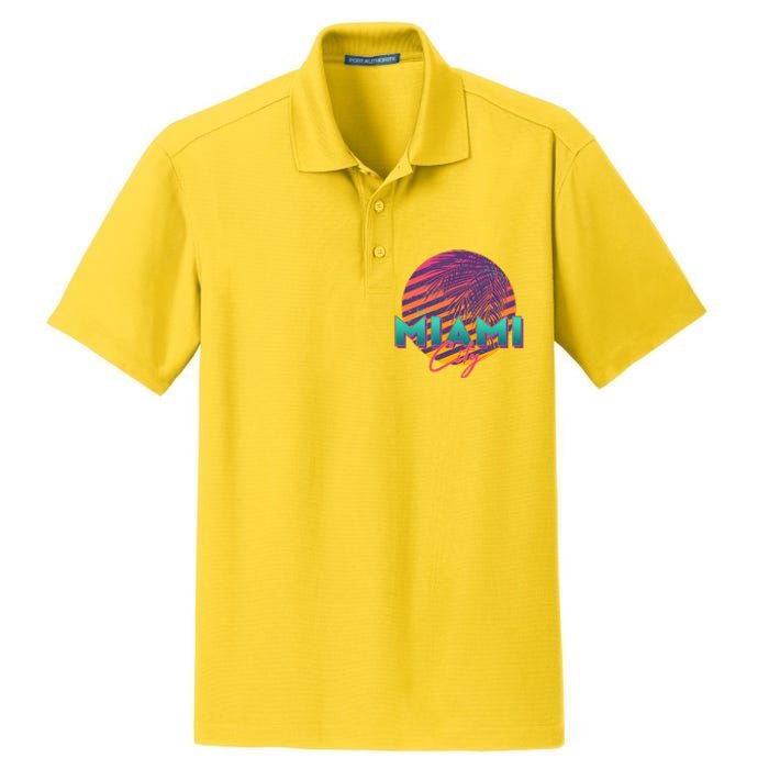 Retro 80's Miami CIty Emblem Dry Zone Grid Polo