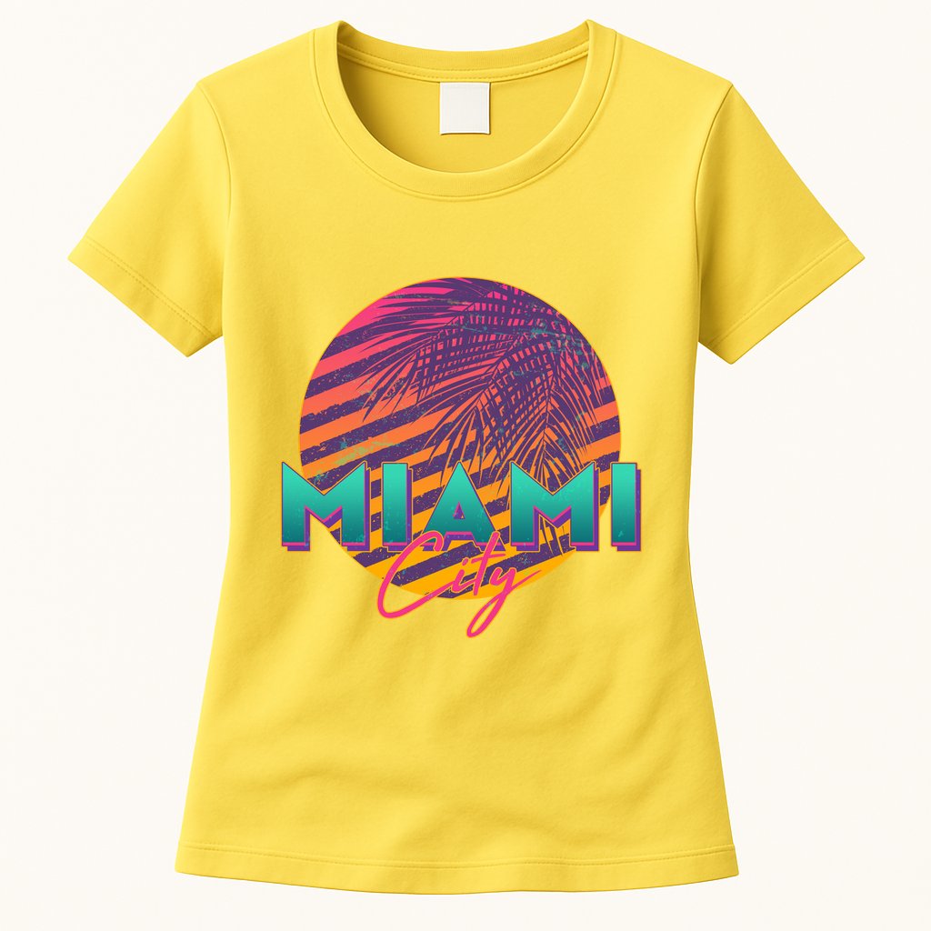Retro 80's Miami CIty Emblem Womens T-Shirt