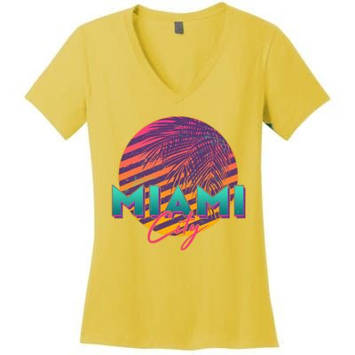 Retro 80's Miami CIty Emblem Women's V-Neck T-Shirt