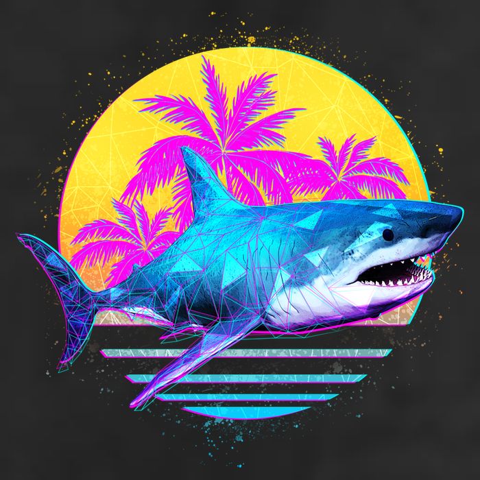 Retro 80s Polygon Shark Garment-Dyed Heavyweight T-Shirt