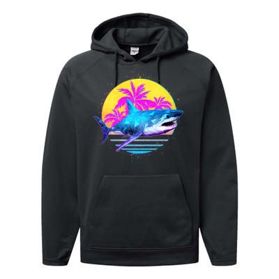 Retro 80s Polygon Shark Performance Fleece Hoodie