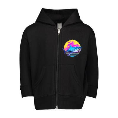 Retro 80s Polygon Shark Toddler Zip Fleece Hoodie