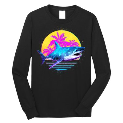 Retro 80s Polygon Shark Long Sleeve Shirt