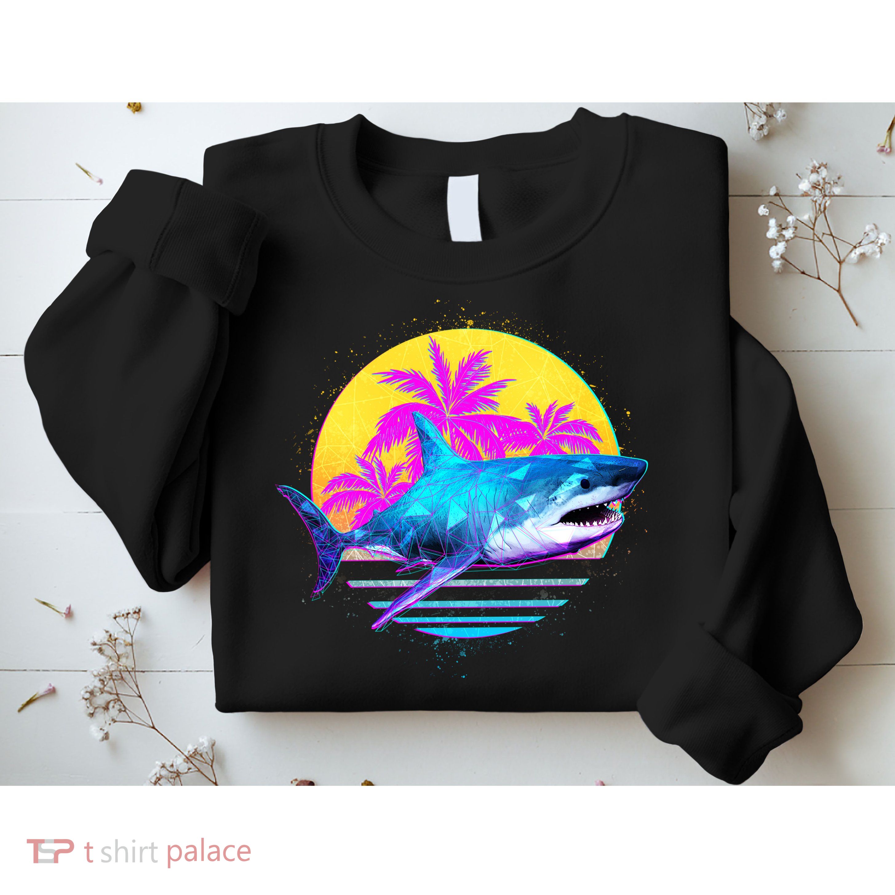 Retro 80s Polygon Shark Sweatshirt