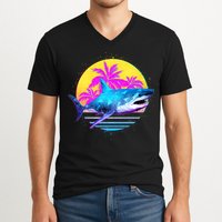Retro 80s Polygon Shark V-Neck T-Shirt