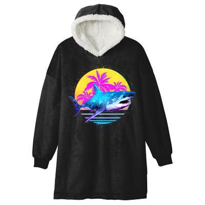 Retro 80s Polygon Shark Hooded Wearable Blanket