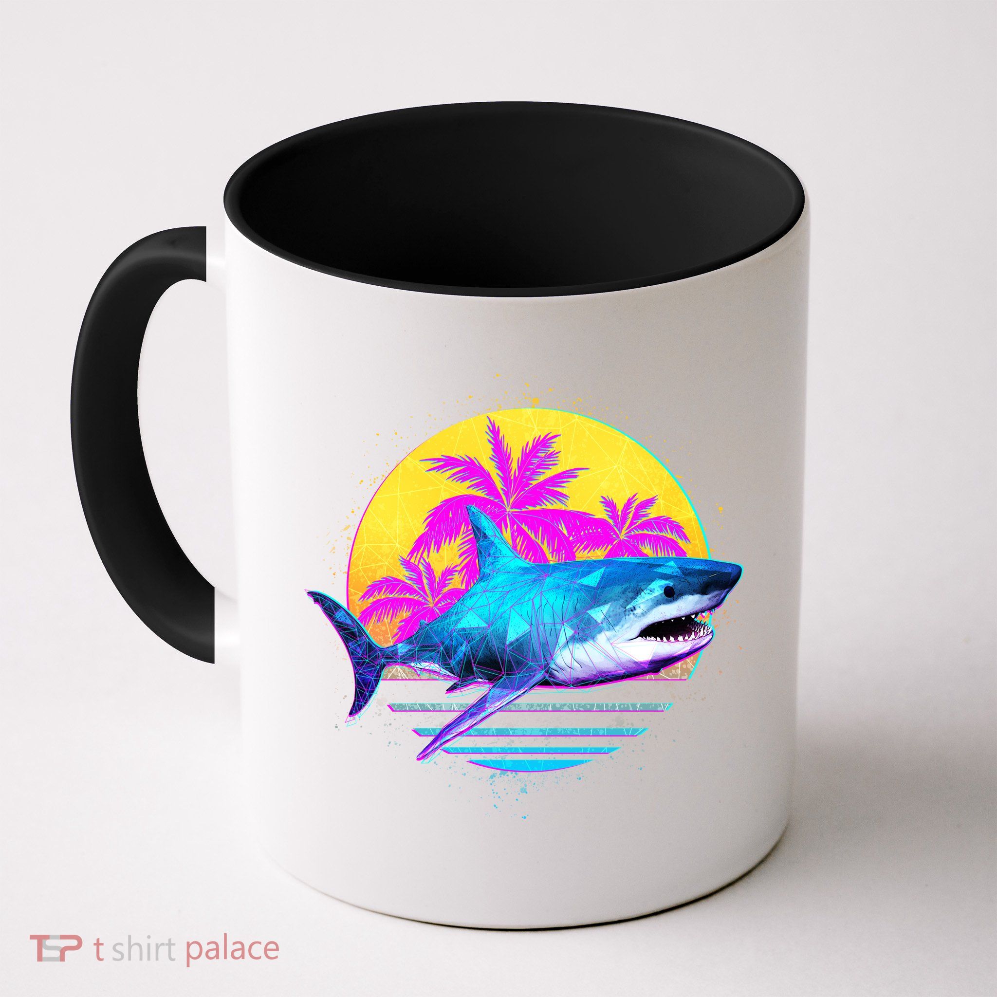 Retro 80s Polygon Shark Coffee Mug