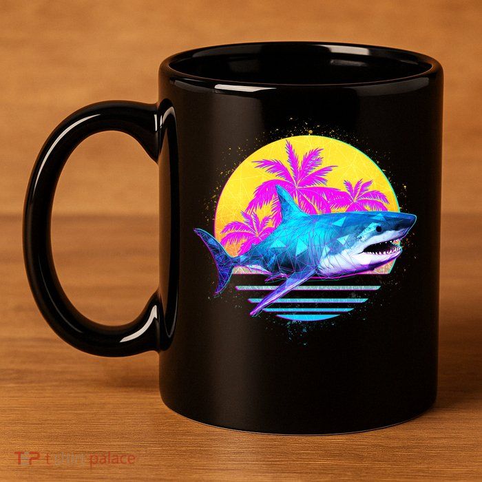 Retro 80s Polygon Shark 11oz C Handle Ceramic Mug