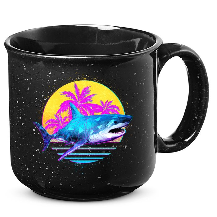 Retro 80s Polygon Shark 15oz Campfire Ceramic Mug