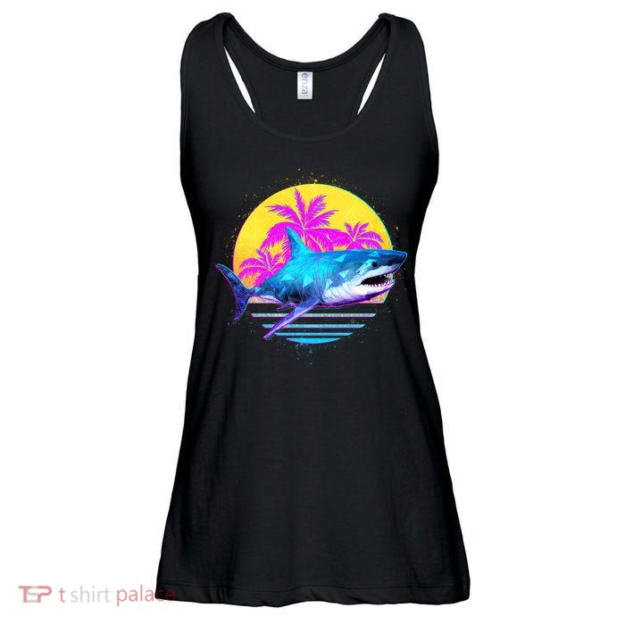 Retro 80s Polygon Shark Ladies Essential Flowy Tank