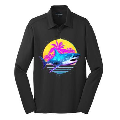 Retro 80s Polygon Shark Silk Touch Performance Long Sleeve Polo