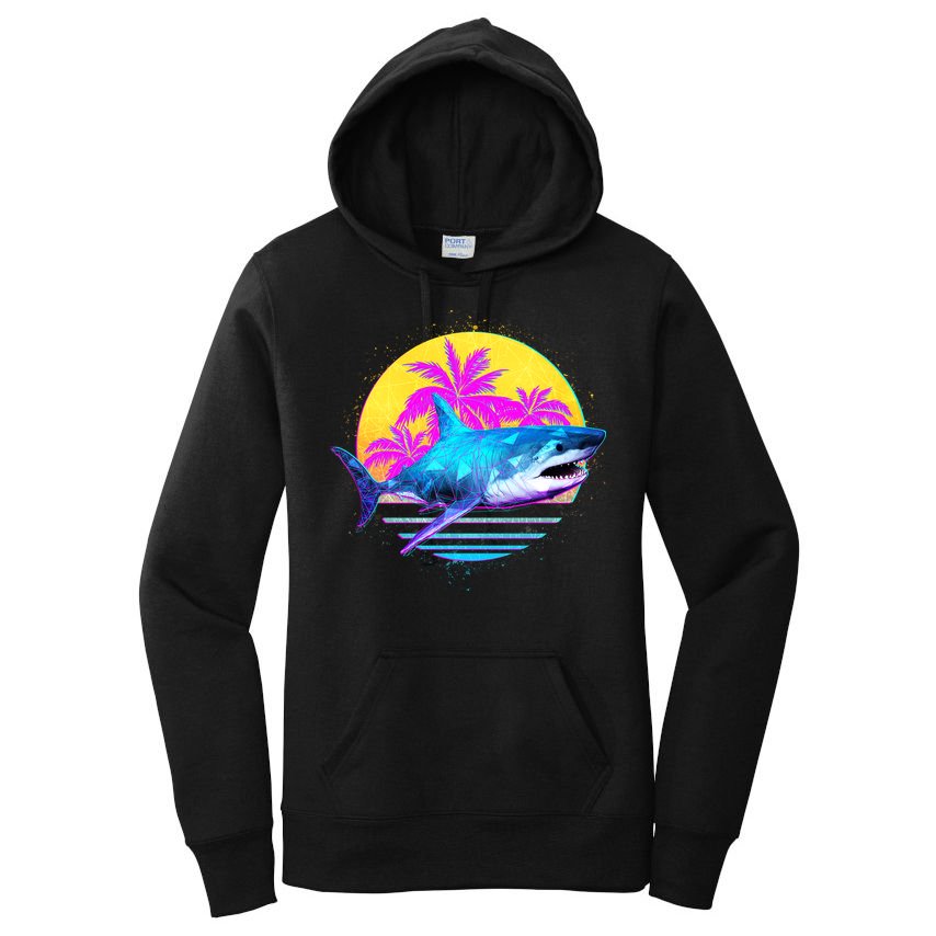 Retro 80s Polygon Shark Women's Pullover Hoodie