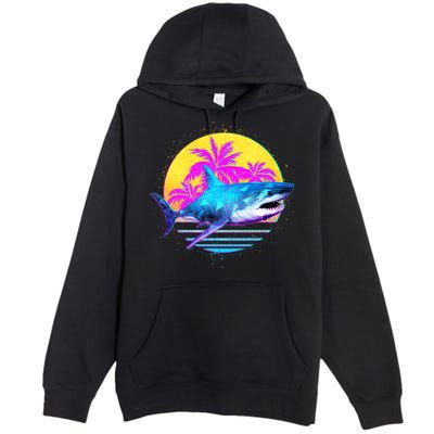 Retro 80s Polygon Shark Premium Pullover Hoodie