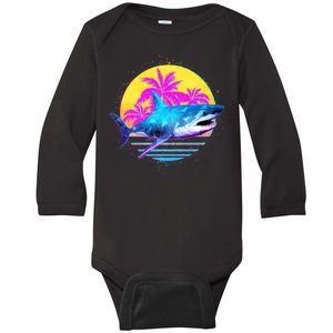 Retro 80s Polygon Shark Baby Long Sleeve Bodysuit