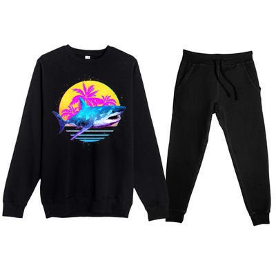 Retro 80s Polygon Shark Premium Crewneck Sweatsuit Set