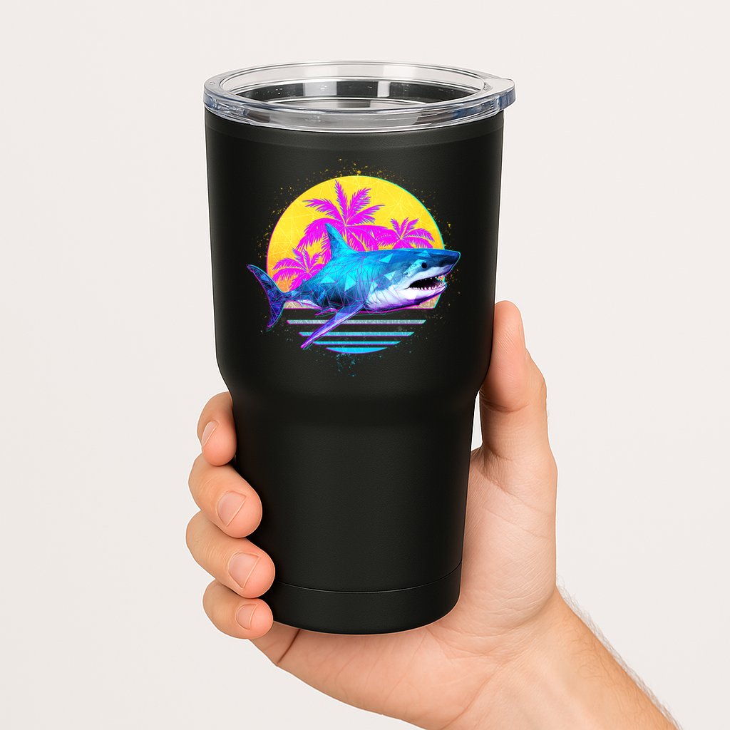 Retro 80s Polygon Shark Tumbler