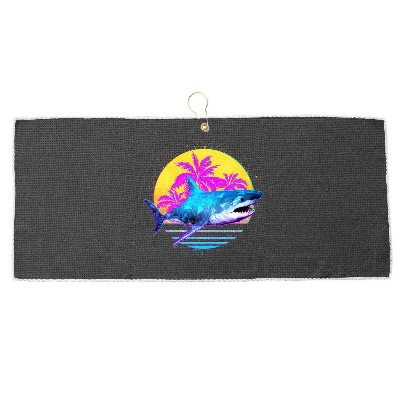 Retro 80s Polygon Shark Large Microfiber Waffle Golf Towel