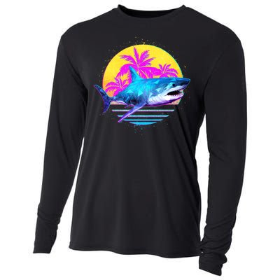 Retro 80s Polygon Shark Cooling Performance Long Sleeve Crew