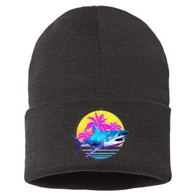 Retro 80s Polygon Shark Sustainable Knit Beanie