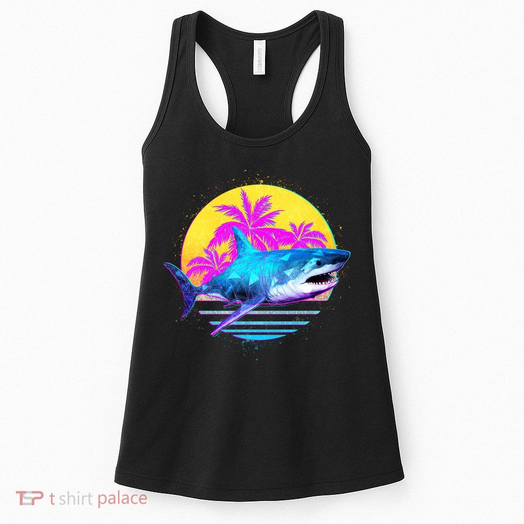 Retro 80s Polygon Shark Womens Tank Top