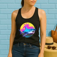 Retro 80s Polygon Shark Womens Tank Top