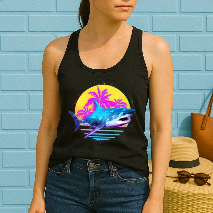 Retro 80s Polygon Shark Womens Tank Top