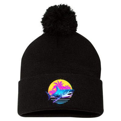 Retro 80s Polygon Shark Pom Pom 12in Knit Beanie
