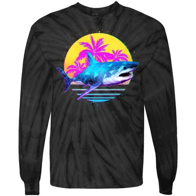 Retro 80s Polygon Shark Tie-Dye Long Sleeve Shirt