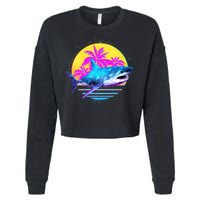 Retro 80s Polygon Shark Cropped Pullover Crew