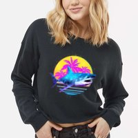 Retro 80s Polygon Shark Cropped Pullover Crew