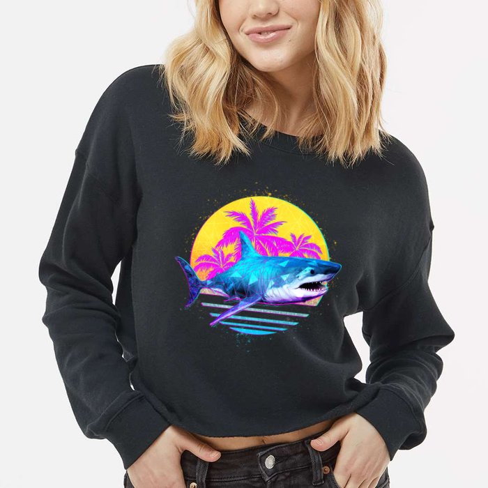 Retro 80s Polygon Shark Cropped Pullover Crew