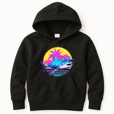 Retro 80s Polygon Shark Kids Hoodie